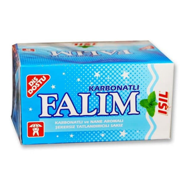 Turkish Food Market. Sugarless Falim Plain Gum ,,Carbonate & Mint Grass  Flavoured - 100 pcs